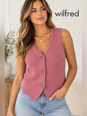 Wilfred Women's Knit Button Front Sweater Vest Pink 2XS
